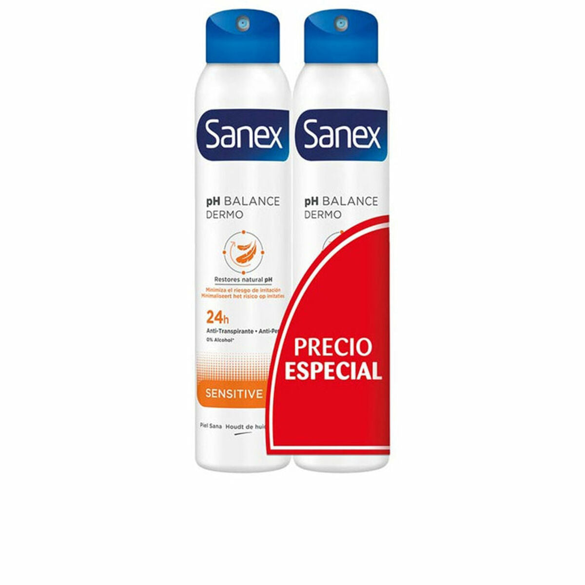 Spray Deodorant Sanex Sensitive 2 Enheder 200 ml produktemballage