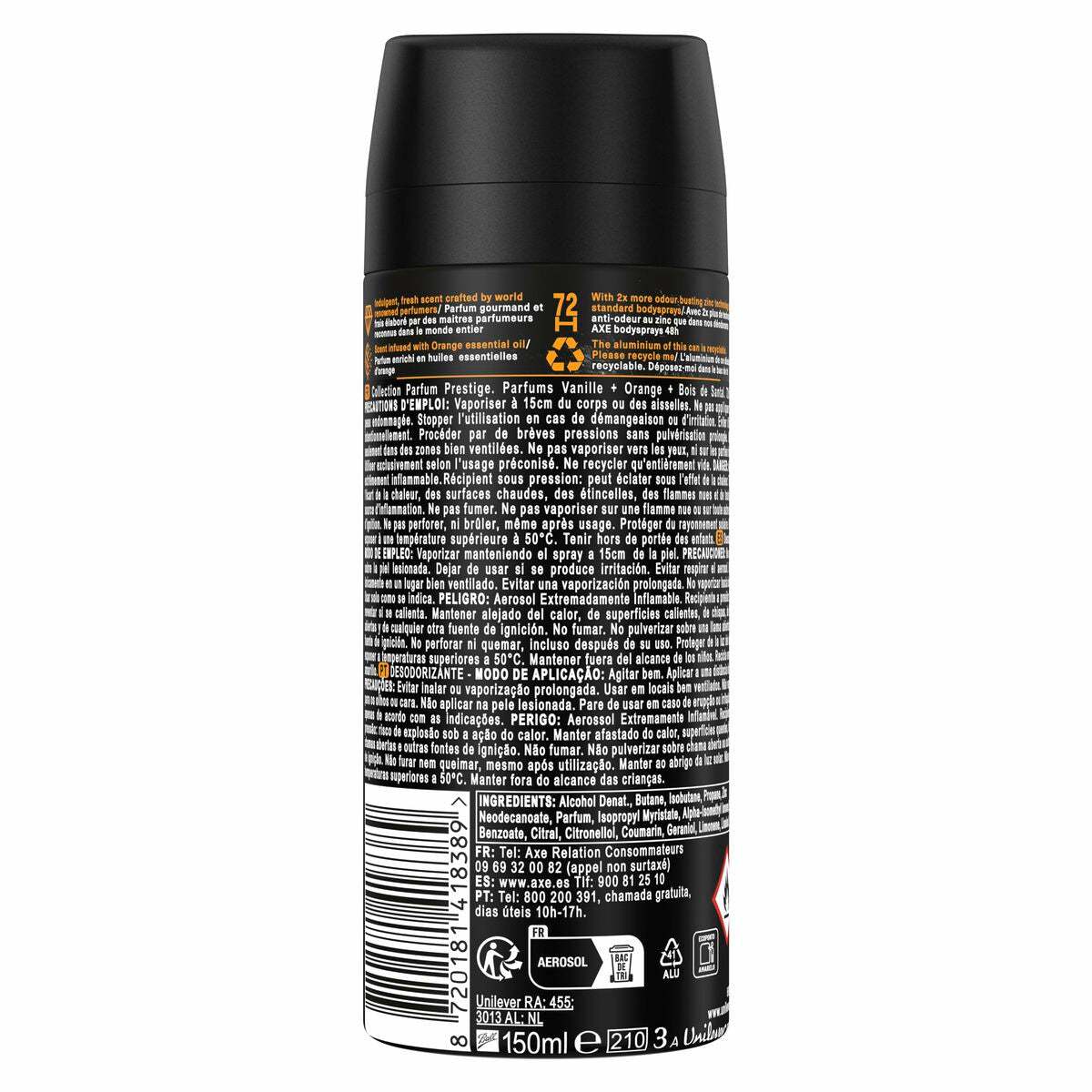 Spray Deodorant Axe BLACK VANILLA 150 ml produktemballage