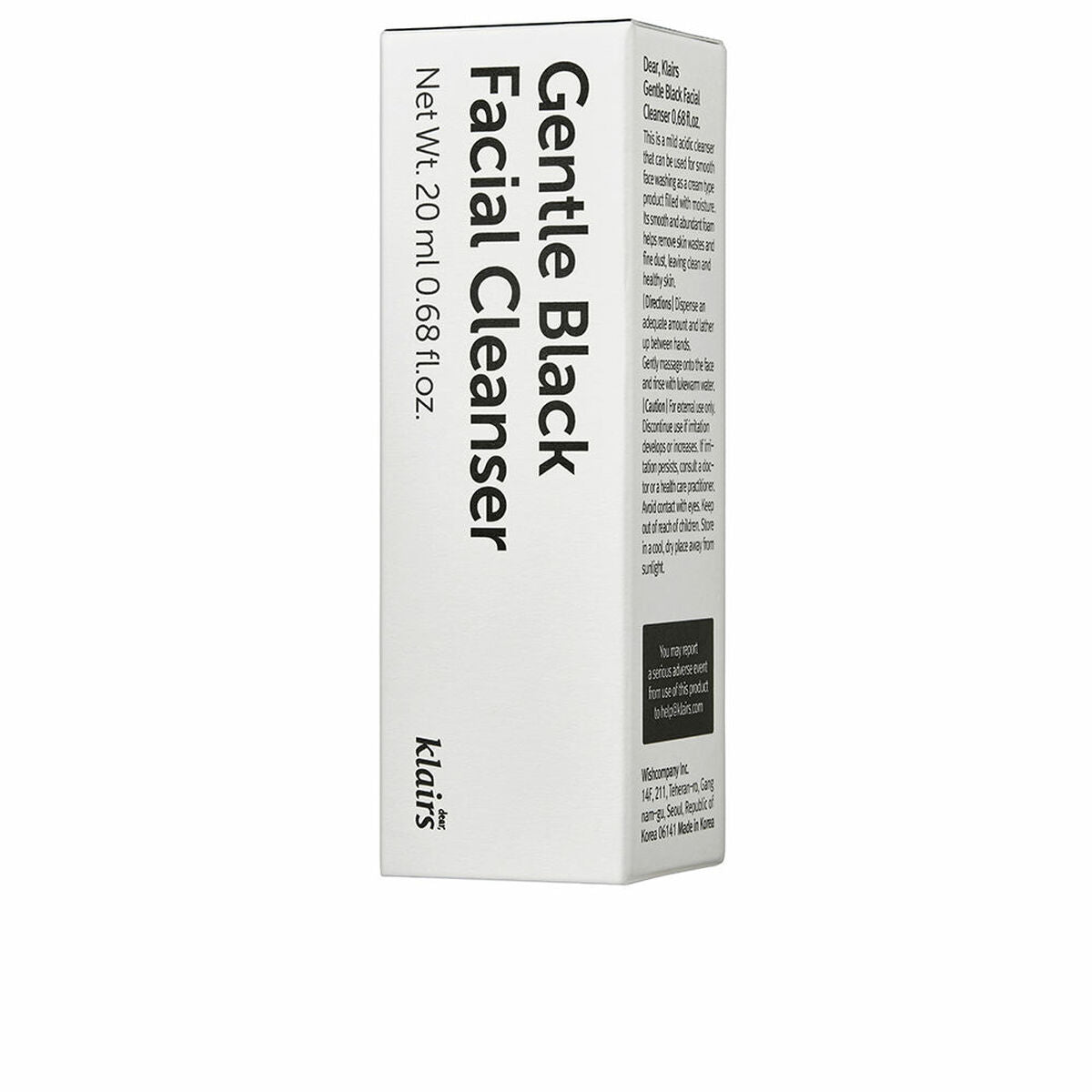 Facial Cleansing Gel Dear Klairs GENTLE BLACK 20 ml hudplejeemballage