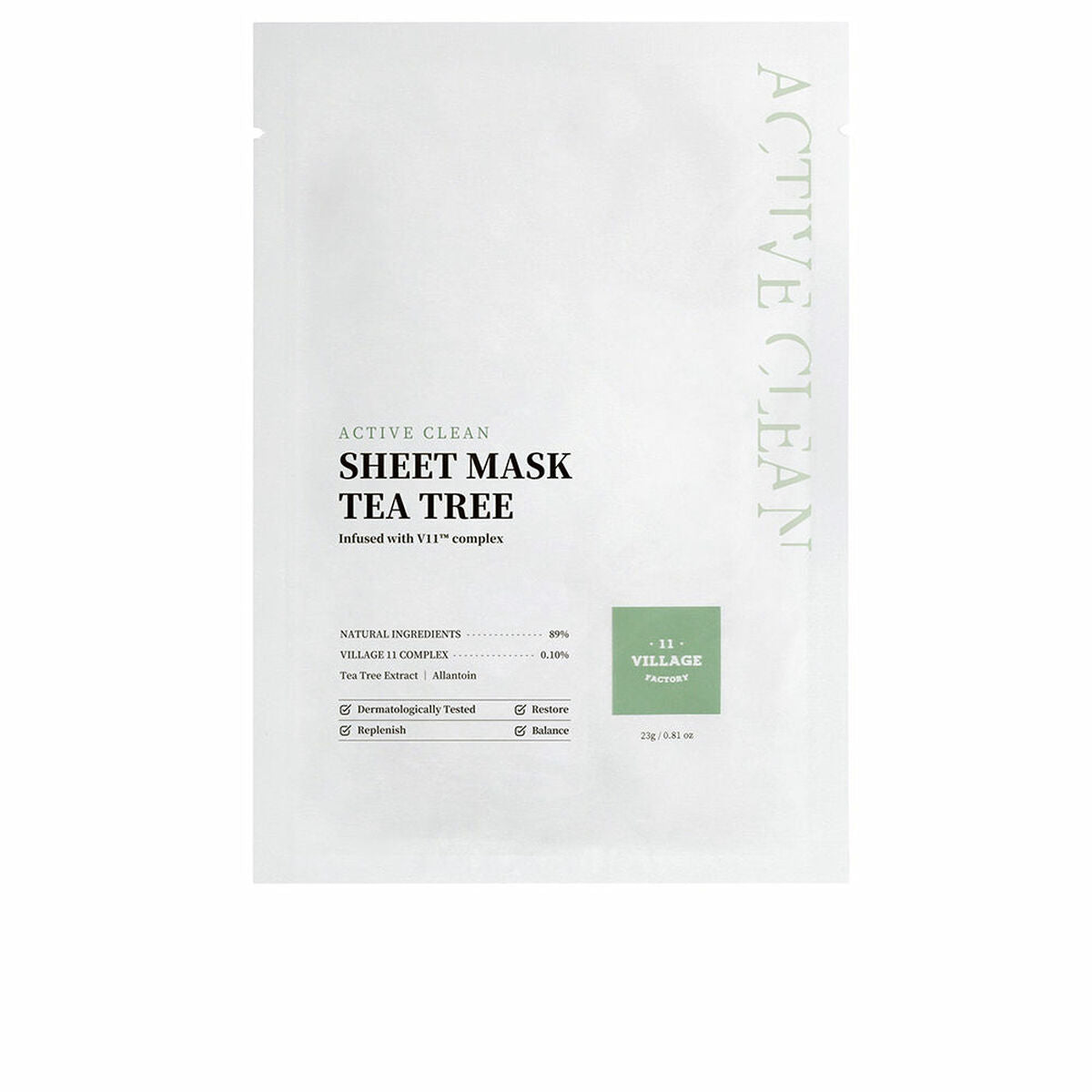 Facial Mask Village 11 Factory Active Clean Tea Tree 23 g til kvinder maske emballage