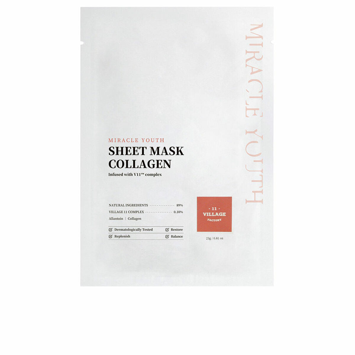 Facial Mask Village 11 Factory Miracle Youth Collagen 23 g maske emballage