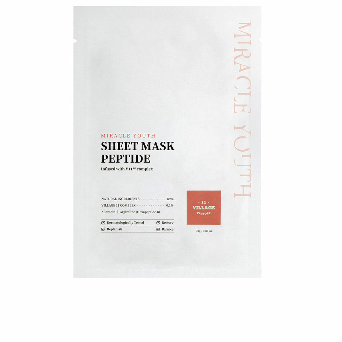 Facial Mask Village 11 Factory Miracle Youth Peptide 23 g maske emballage