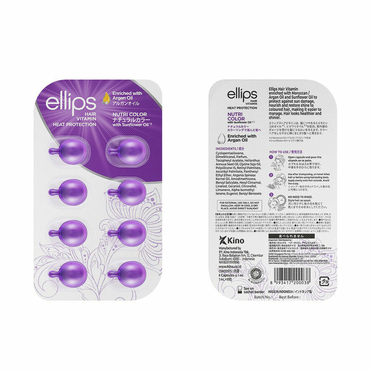Vitaminer Ellips Nutri Color Tabletter Termobeskyttende Argan Oil produktemballage
