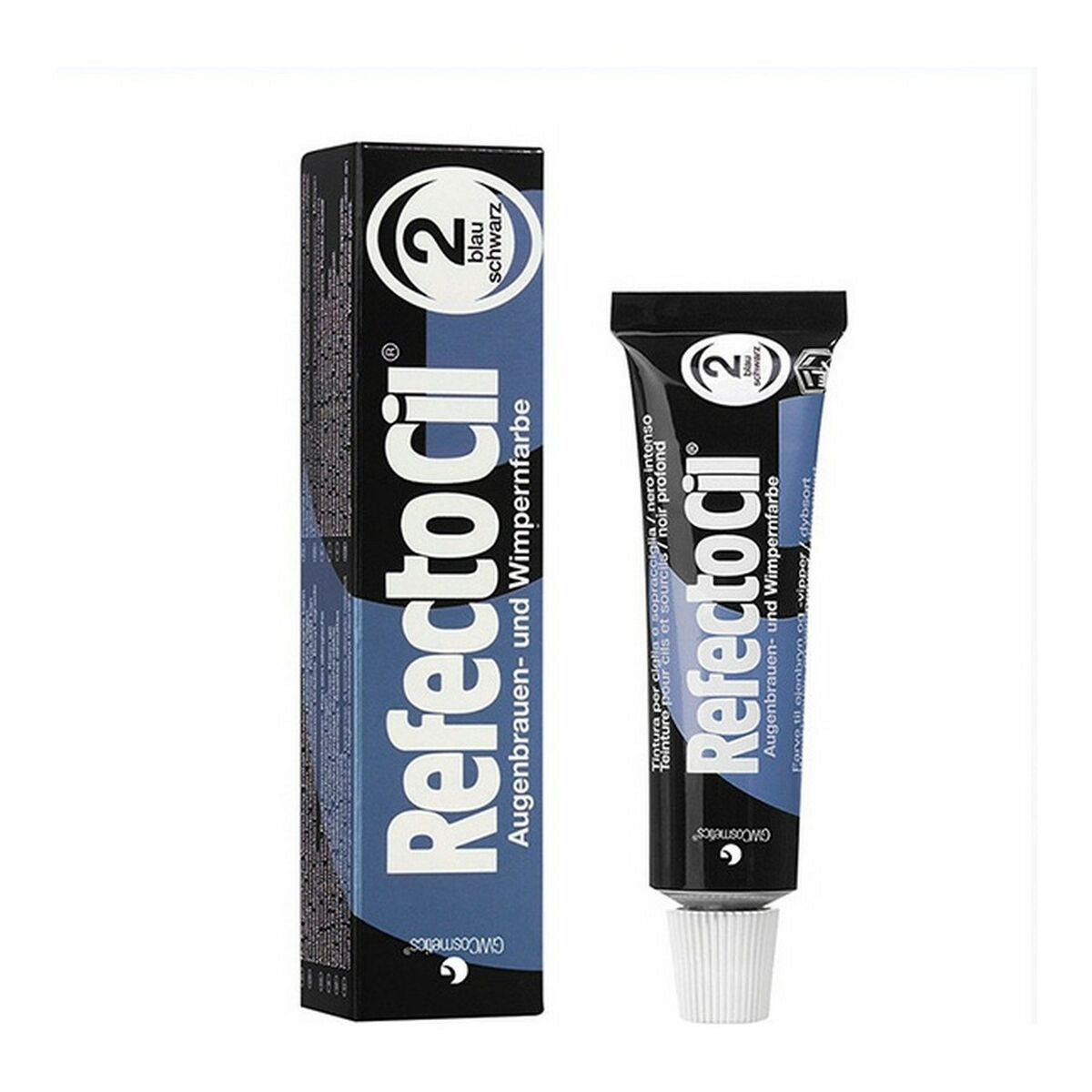 Øjenvippefarve Fama Fabré Øjenvipper og øjenbrynfarve Nº 2-Blå Sort 15 ml produktemballage