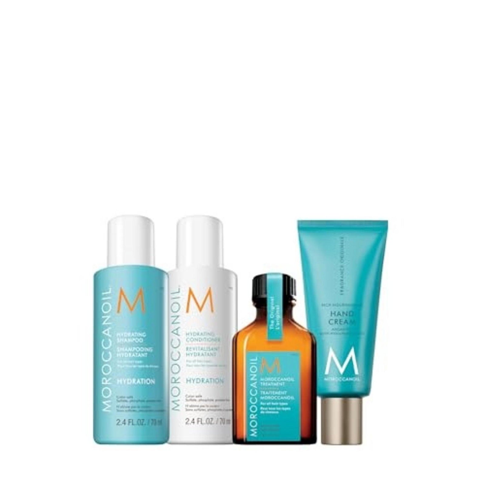 Set Moroccanoil: Hydration, Paraben-Free, Hair Shampoo, Moisture And Shine, 70 ml + Hydration, Hair Conditioner, For Hydration, 70 ml + Hydration, Hair Oil Treatment, Hydrating, 25 ml + Fragrance Originale, Hyaluronic Acid, Nourishing, Hand Cream, 40 ml