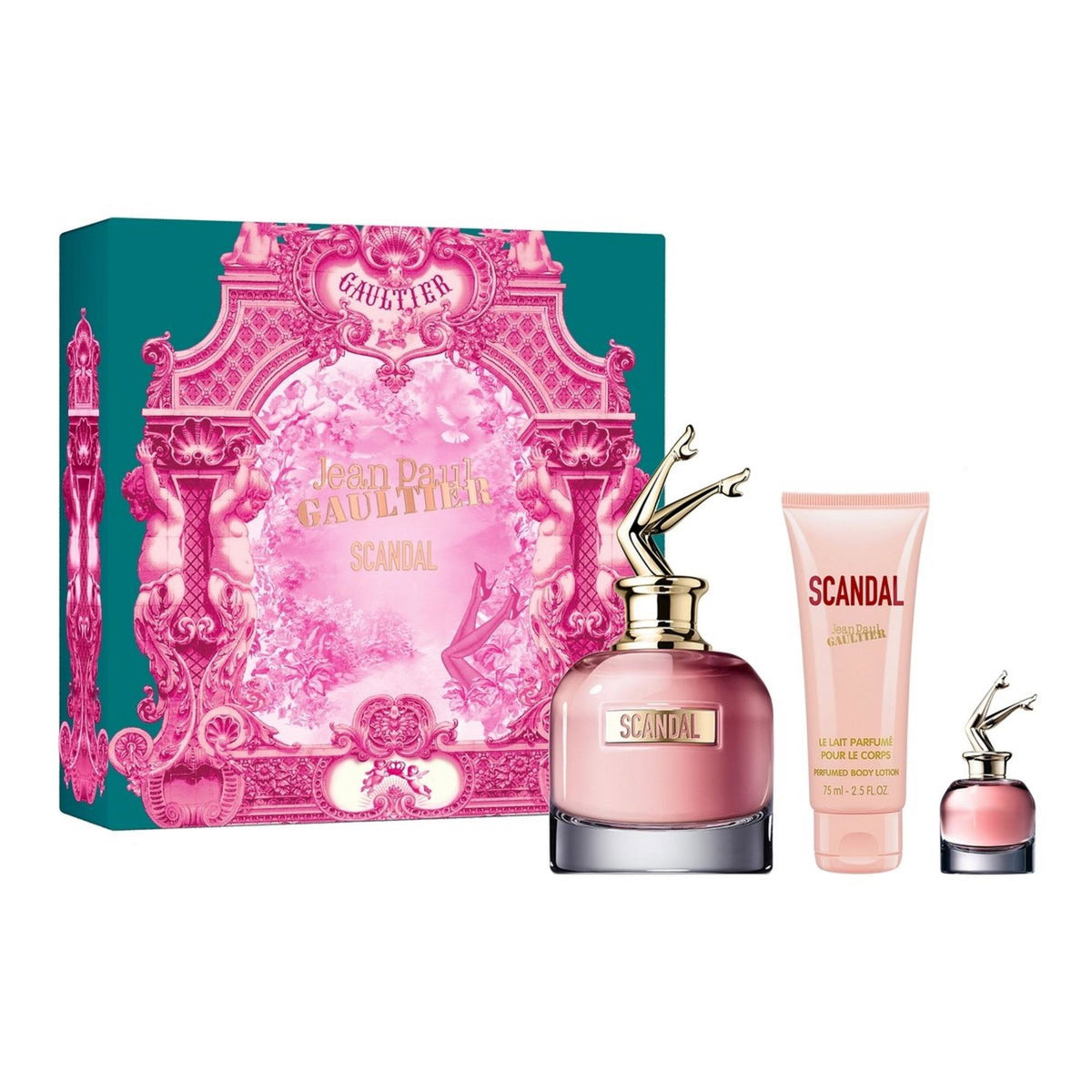 Set Jean Paul Gaultier: Scandal, Hydrating, Body Lotion, 75 ml + Scandal, Eau De Parfum, For Women, 6 ml *Miniature + Scandal, Eau De Parfum, For Women, 80 ml