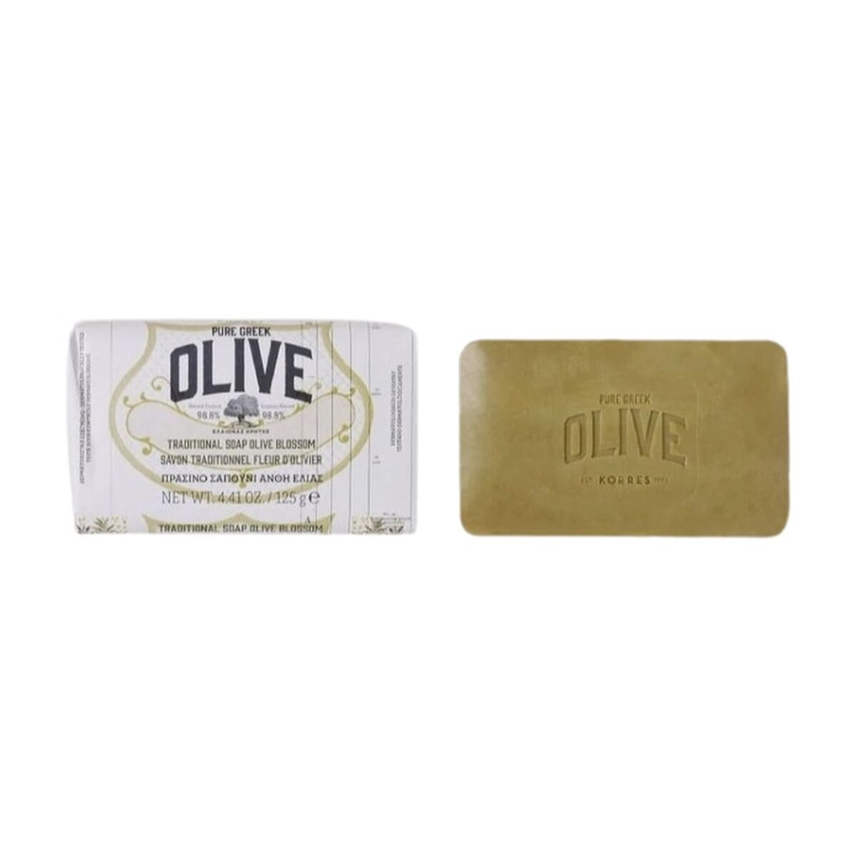 Sæbekage Korres Pure Greek Olive 125 g produktemballage