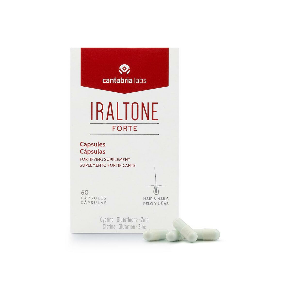 Hårtab kosttilskud Iraltone Forte (60 enheder) produktemballage