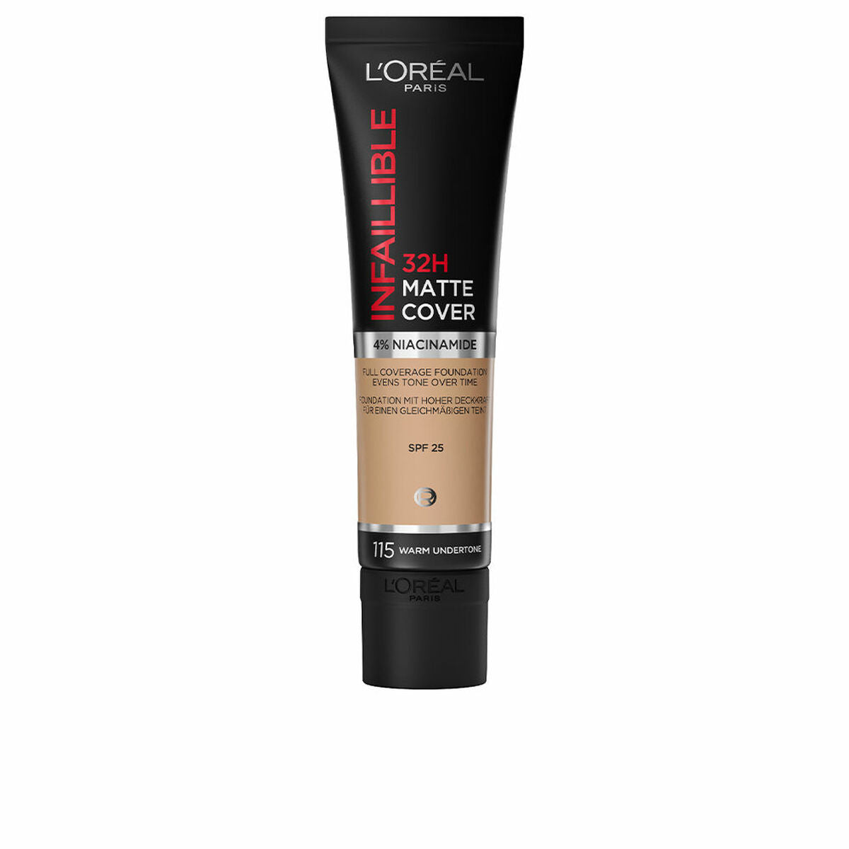 Flydende Make Up Base L'Oreal Make Up Infaillible H Nº 115 varm undertone Nº 115-Warm Undertone Spf 25 30 ml produktemballage
