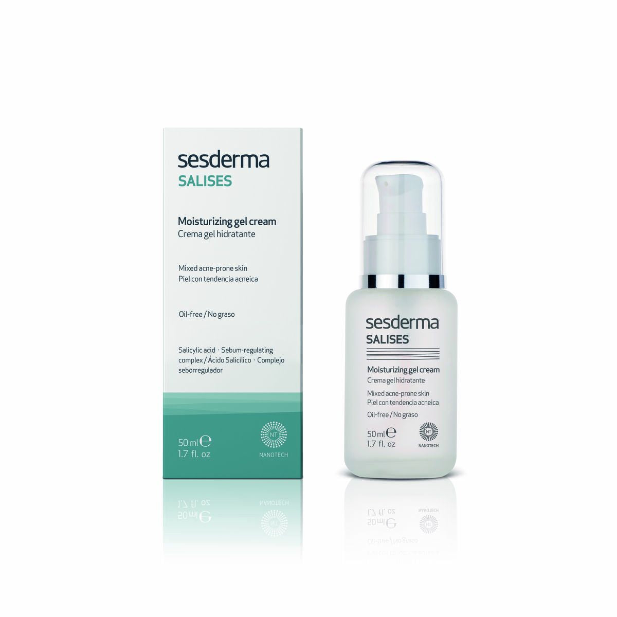 Fugtgivende gelcreme Sesderma Salises 50 ml kombineret hud til kvinder hudplejeemballage