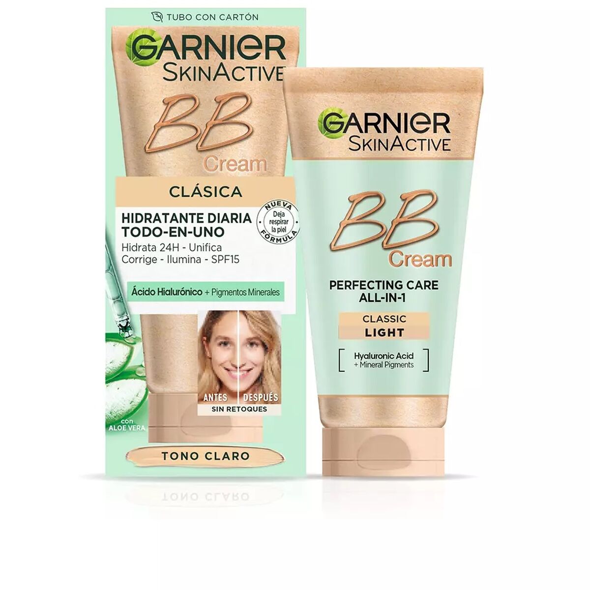 Fugtgivende creme med farve Garnier 860- Light Tone Clear Spf 15 50 ml til kvinder hudplejeemballage