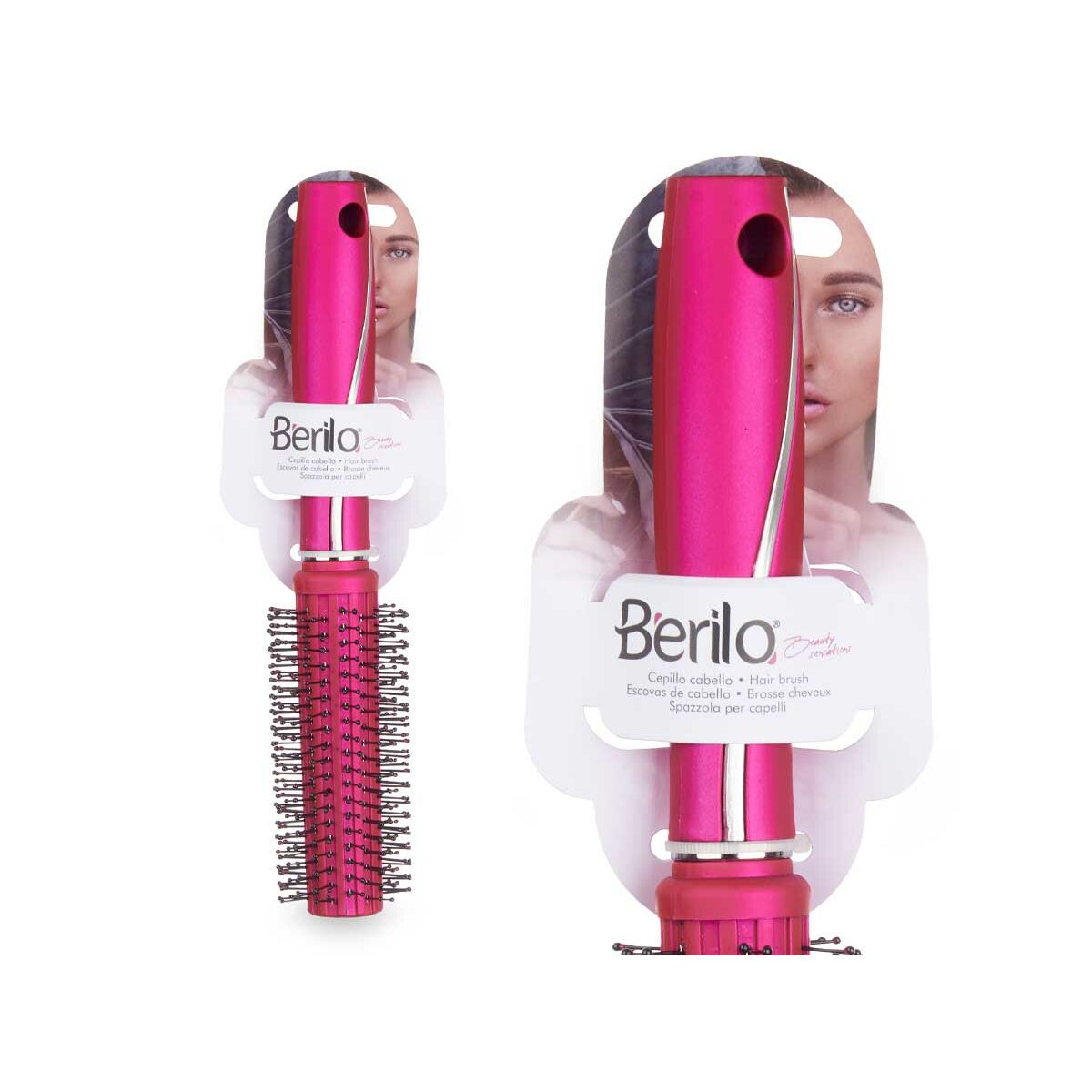 Rund børste Berilo Fuchsia silikoneplast (12 enheder) produktemballage