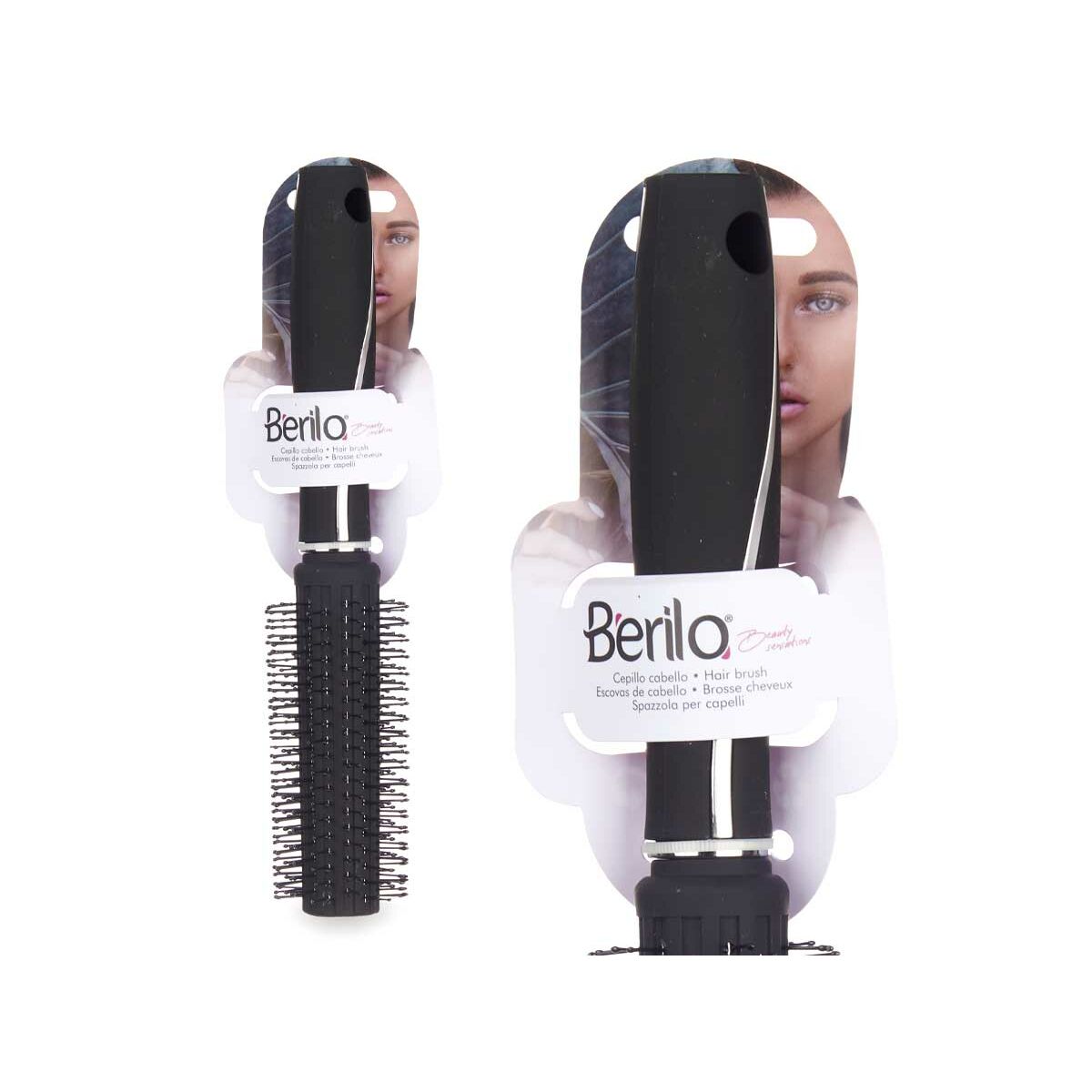 Rund børste Berilo sort silikoneplast (12 enheder) produktemballage