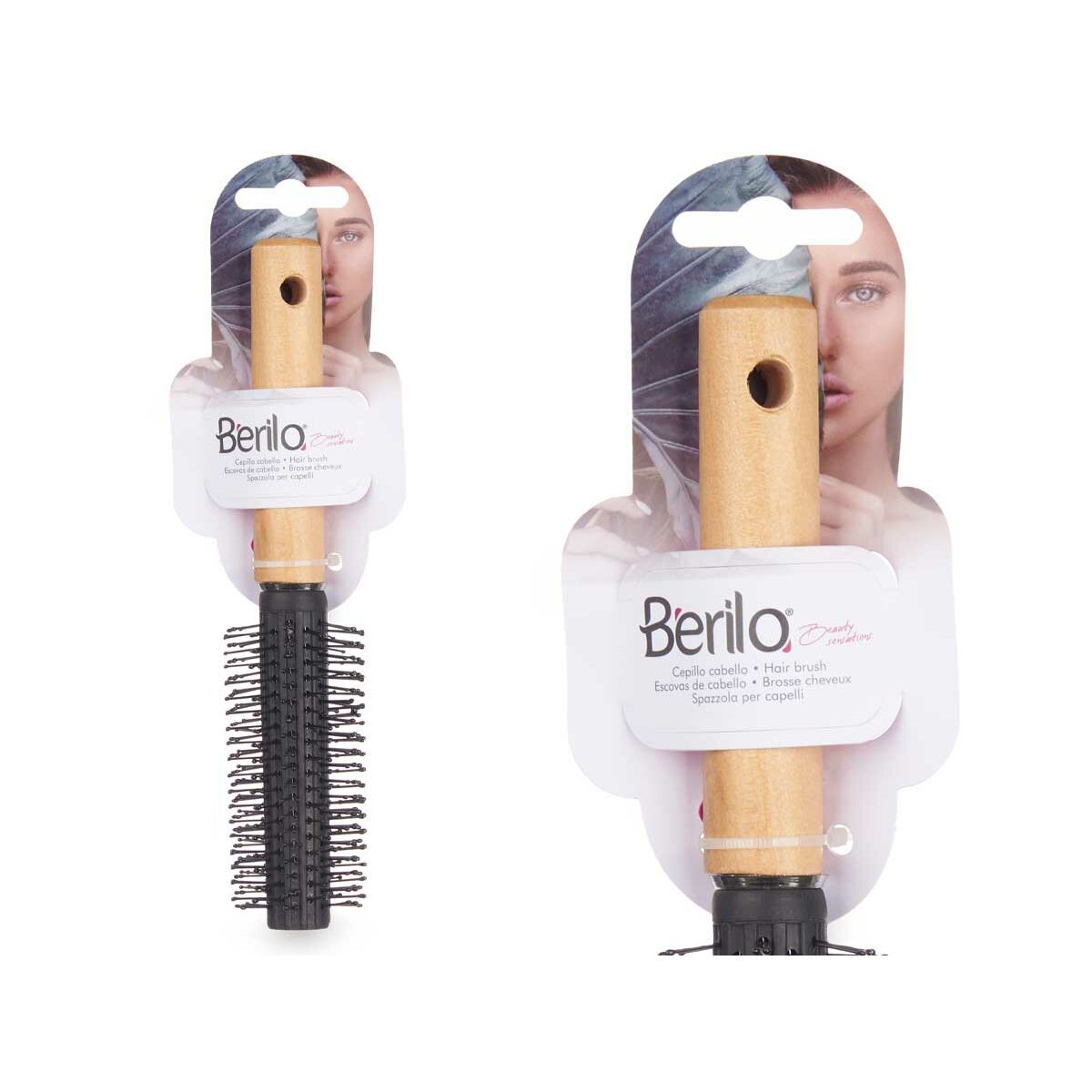Rund børste Berilo Brun Sort træ Silikoneplast (12 enheder) produktemballage