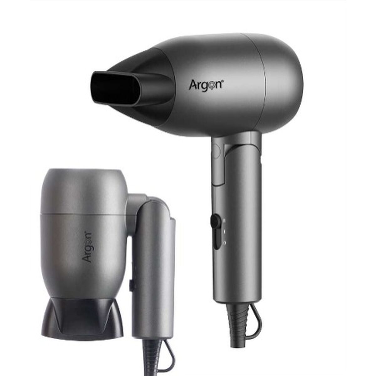 Sammenfoldelig hårtørrer Argon Sort Sølv 1500 W produktemballage