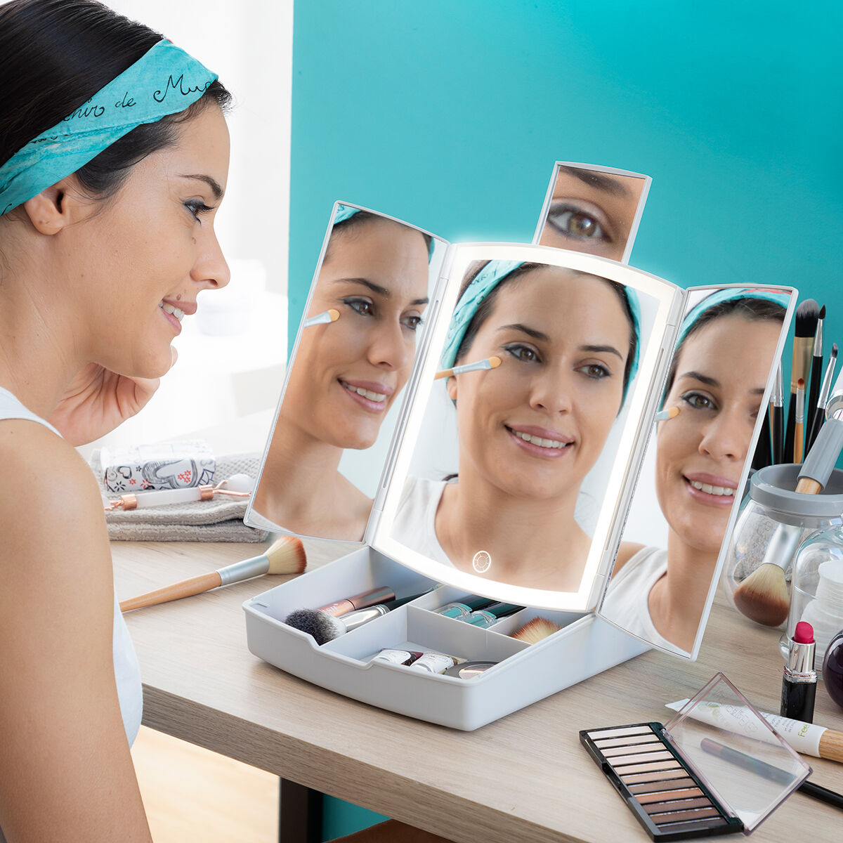 3-i-1 foldeligt LED-spejl med make-up-organisator Panomir InnovaGoods produktemballage