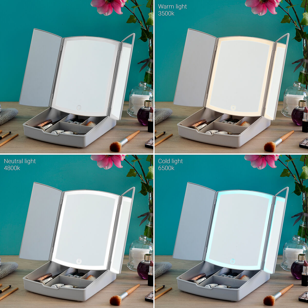 3-i-1 foldeligt LED-spejl med make-up-organisator Panomir InnovaGoods produktemballage