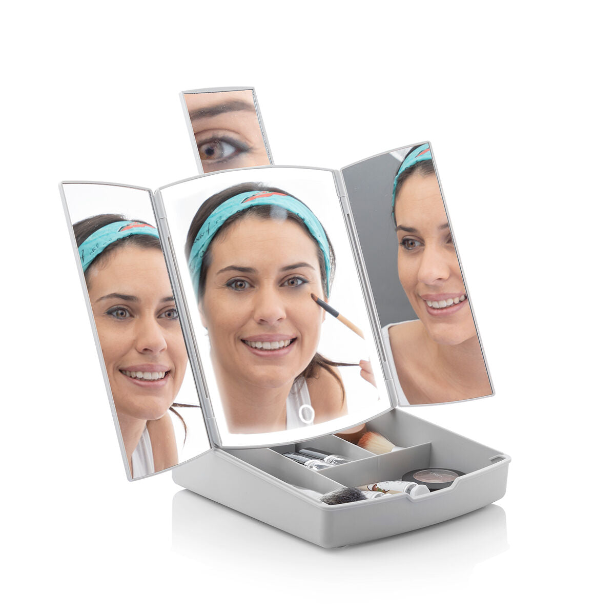 3-i-1 foldeligt LED-spejl med make-up-organisator Panomir InnovaGoods produktemballage