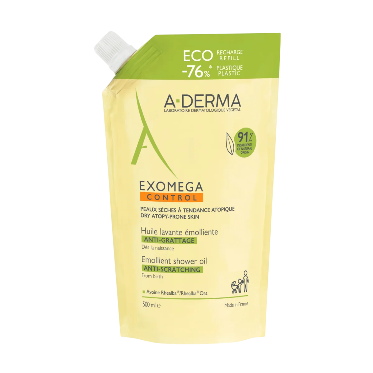 A-Derma, Exomega Control, Emollient, Shower Oil, For Very Dry To Atopic Sensitive Skin, 500, ml Refill