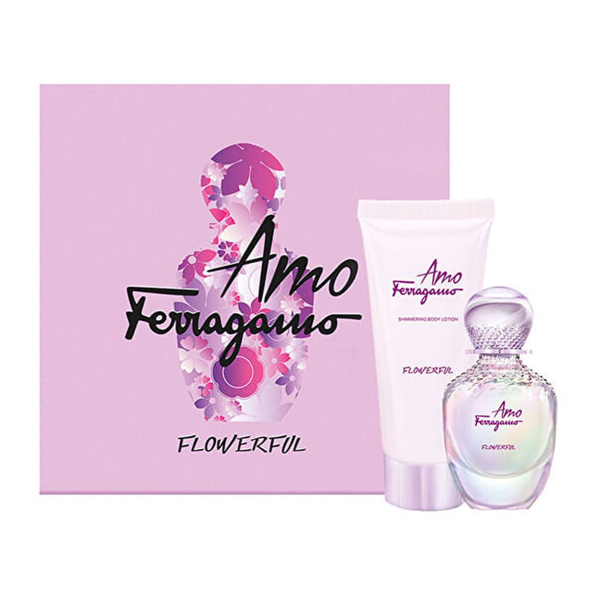 Amo Ferragamo - Flowerful Set Salvatore Ferragamo: Amo Ferragamo Flowerful, Eau De Toilette, For Women, 50 ml + Amo Ferragamo Flowerful, Shimmer, Day & Night, Body Lotion, 100 ml