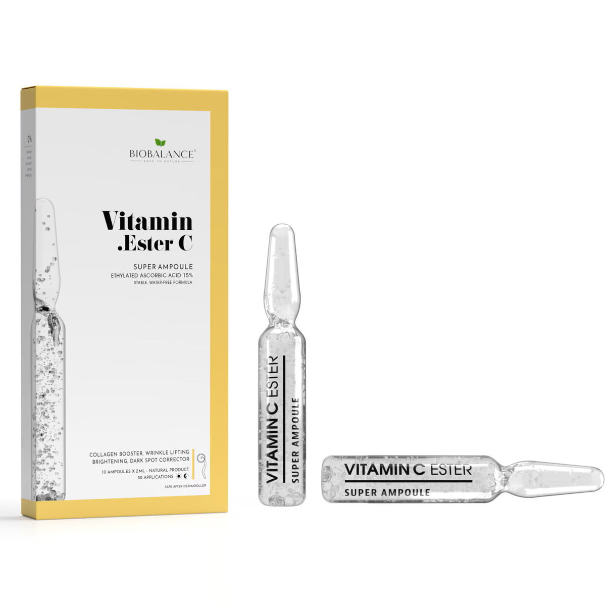 Bio Balance, Vitamin Ester C, Brightening & Lifting, Day & Night, Ampoules Treatment Serum, Wrinkles & Dullness & Uneven Skin Tone, For Face, For Women, 10 pcs, 2 ml