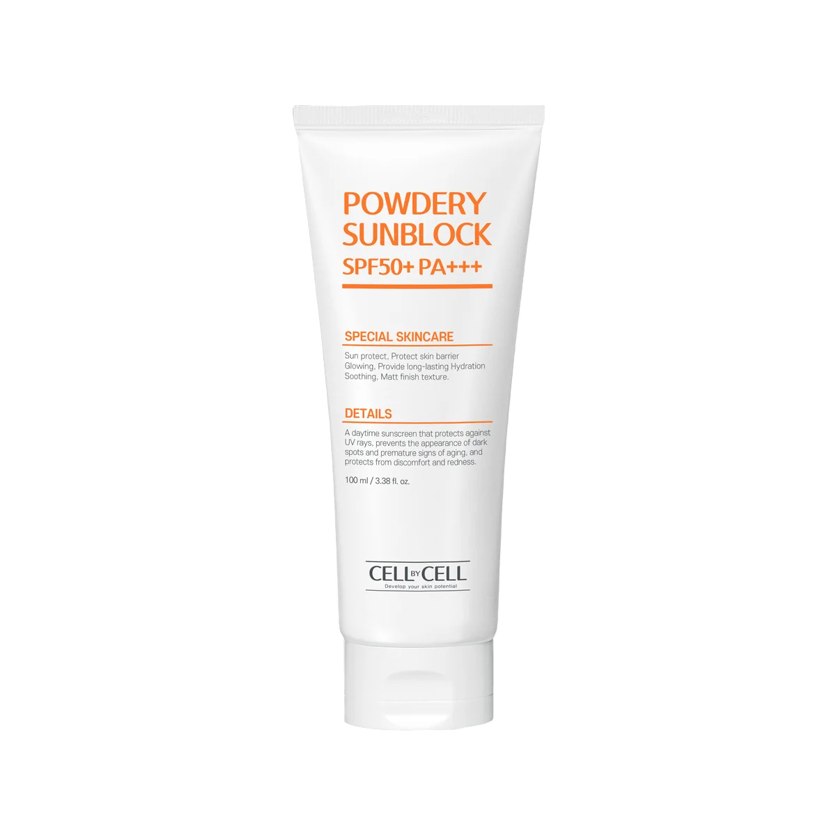 Cell By Cell, Powdery Sunblock, Protecting The Skin Barrier, Sunscreen Cream, For Face, SPF 50+, 100 ml