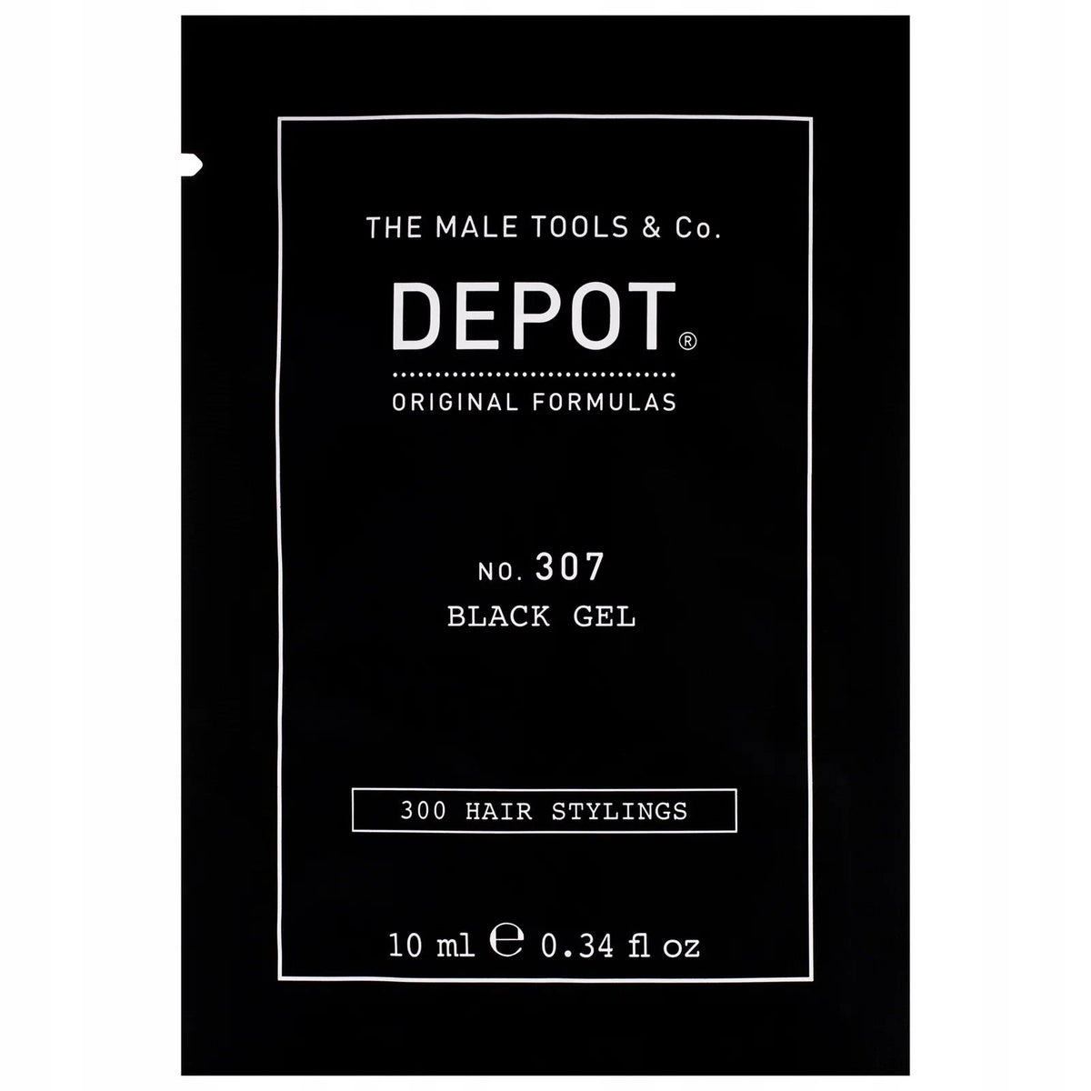 Depot, 300 Hair Stylings No. 307 Black, Botanical Complex, Hair Styling Gel, Temporary Coverage & Volume, Medium Hold, 10 ml