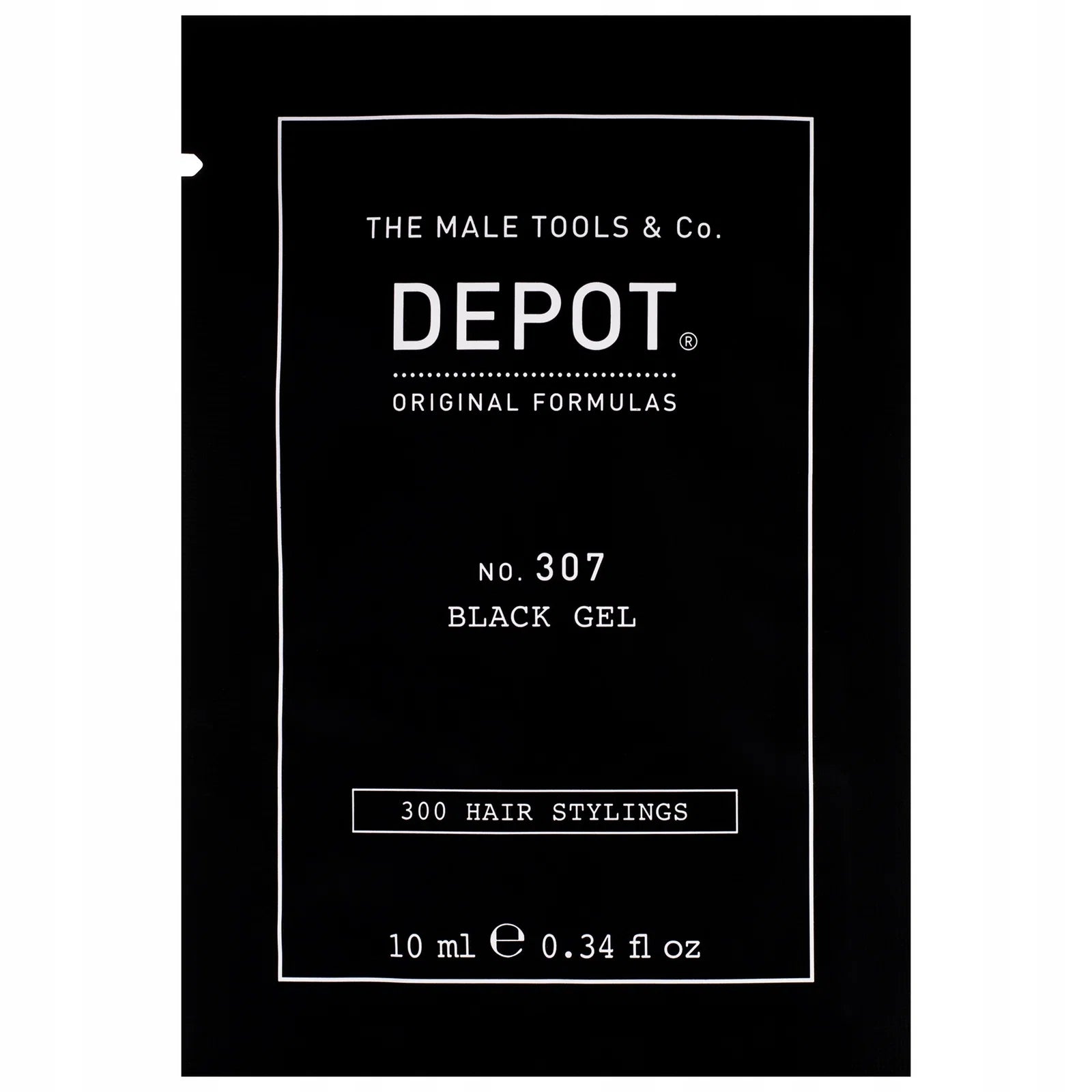 Depot, 300 Hair Stylings No. 307 Black, Botanical Complex, Hair Styling Gel, Temporary Coverage & Volume, Medium Hold, 10 ml
