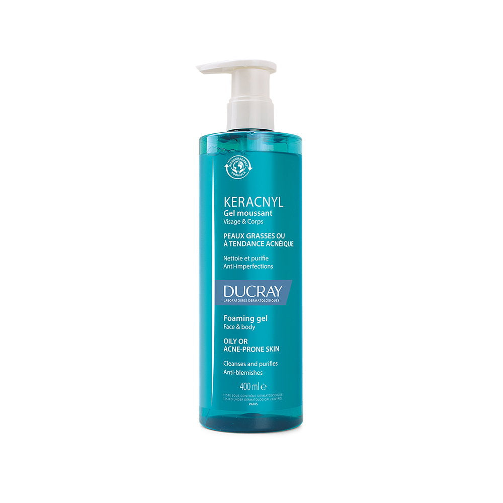 Ducray Keracnyl skummende gel til ansigt og krop 400 ml