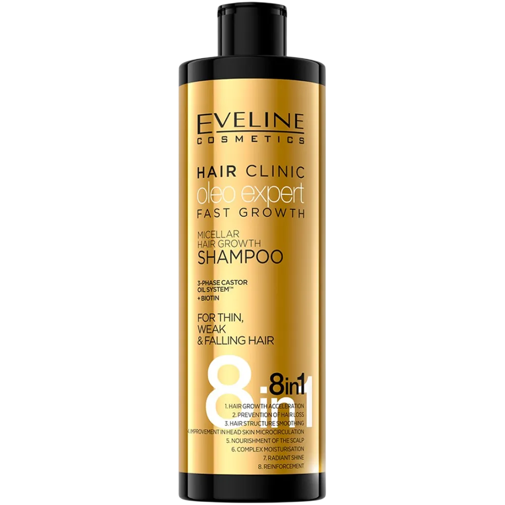 Eveline Cosmetics, 8 in 1 Clinic Oleo Expert, Hair Shampoo, For Growth Stimulation, 400 ml