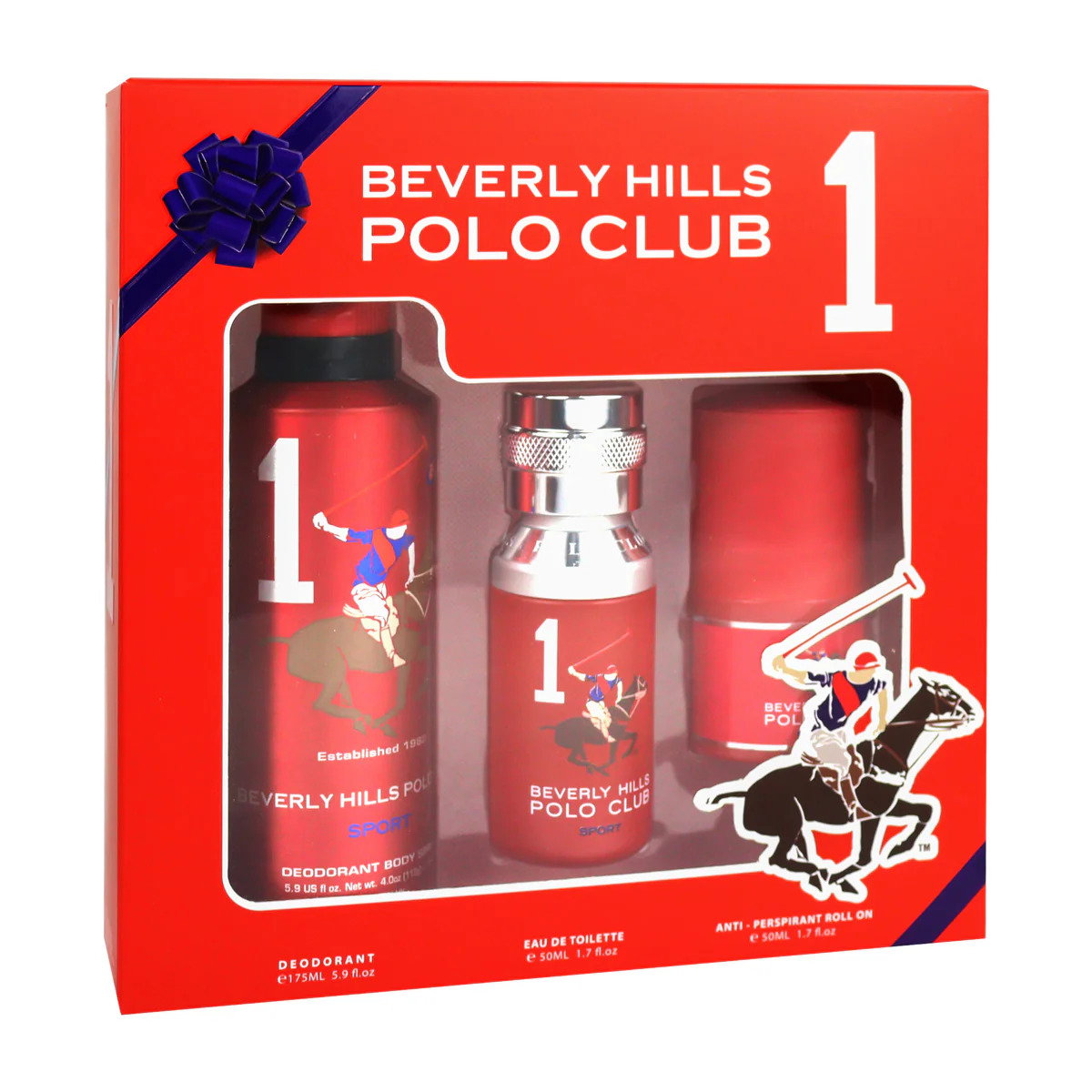 Gift Set Beverly Hills Polo Club: 1982 - Sport 1, Eau De Toilette, For Men, 50 ml + 1982 - Sport 1, Anti-Perspirant, Deodorant Spray, For Men, 175 ml + 1982 - Sport 1, Anti-Perspirant, Deodorant Roll-On, For Men, 50 ml