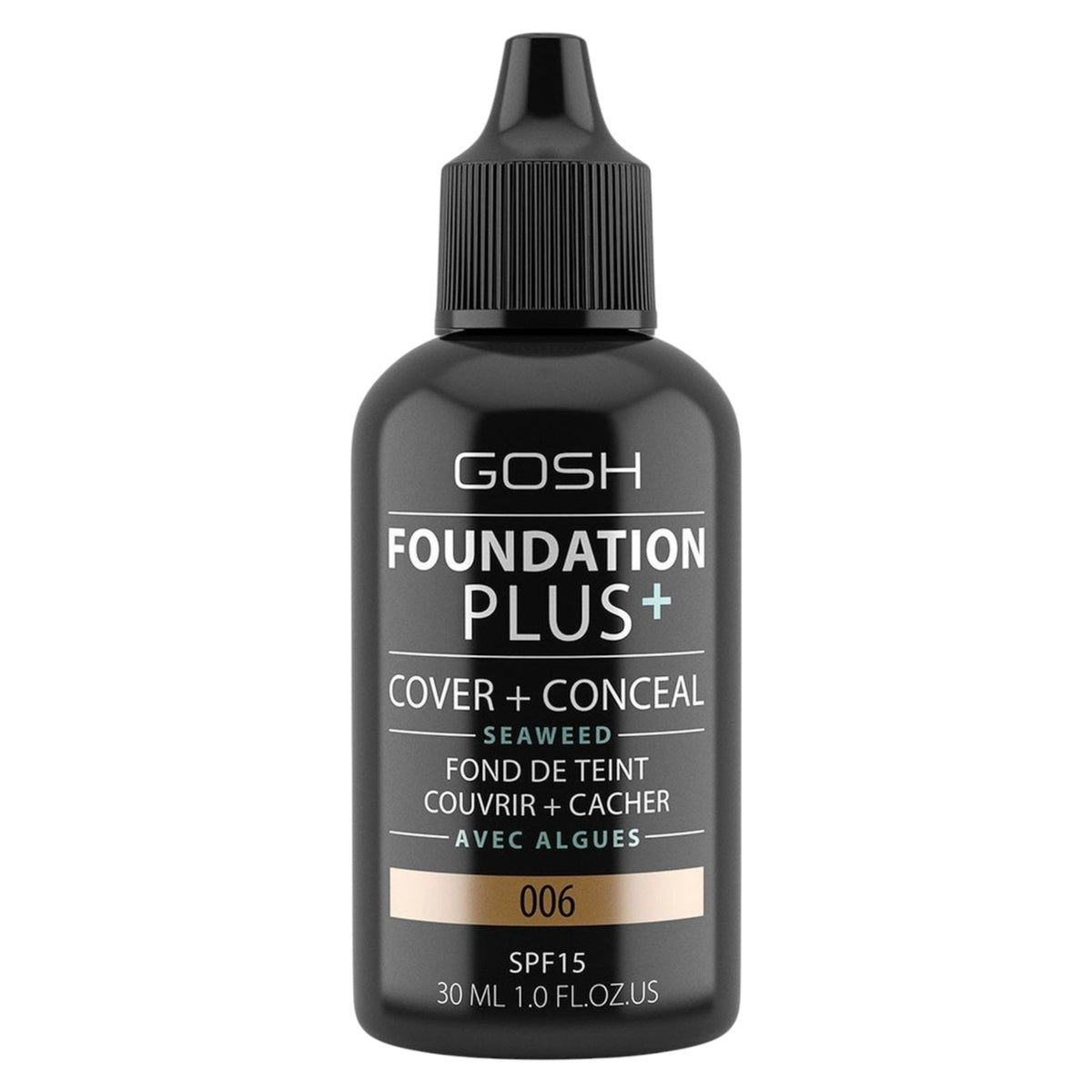 Gosh, Foundation Plus+, Cover & Conceal, Liquid Foundation, 006, Honey, SPF15, 30 ml