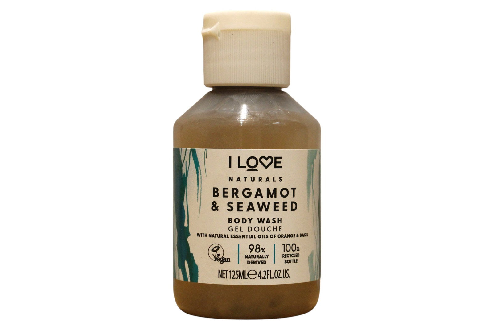 I Love, Naturals Collection, Bergamot & Seaweed, Hydrating, Shower Gel, For All Skin Types, 125 ml