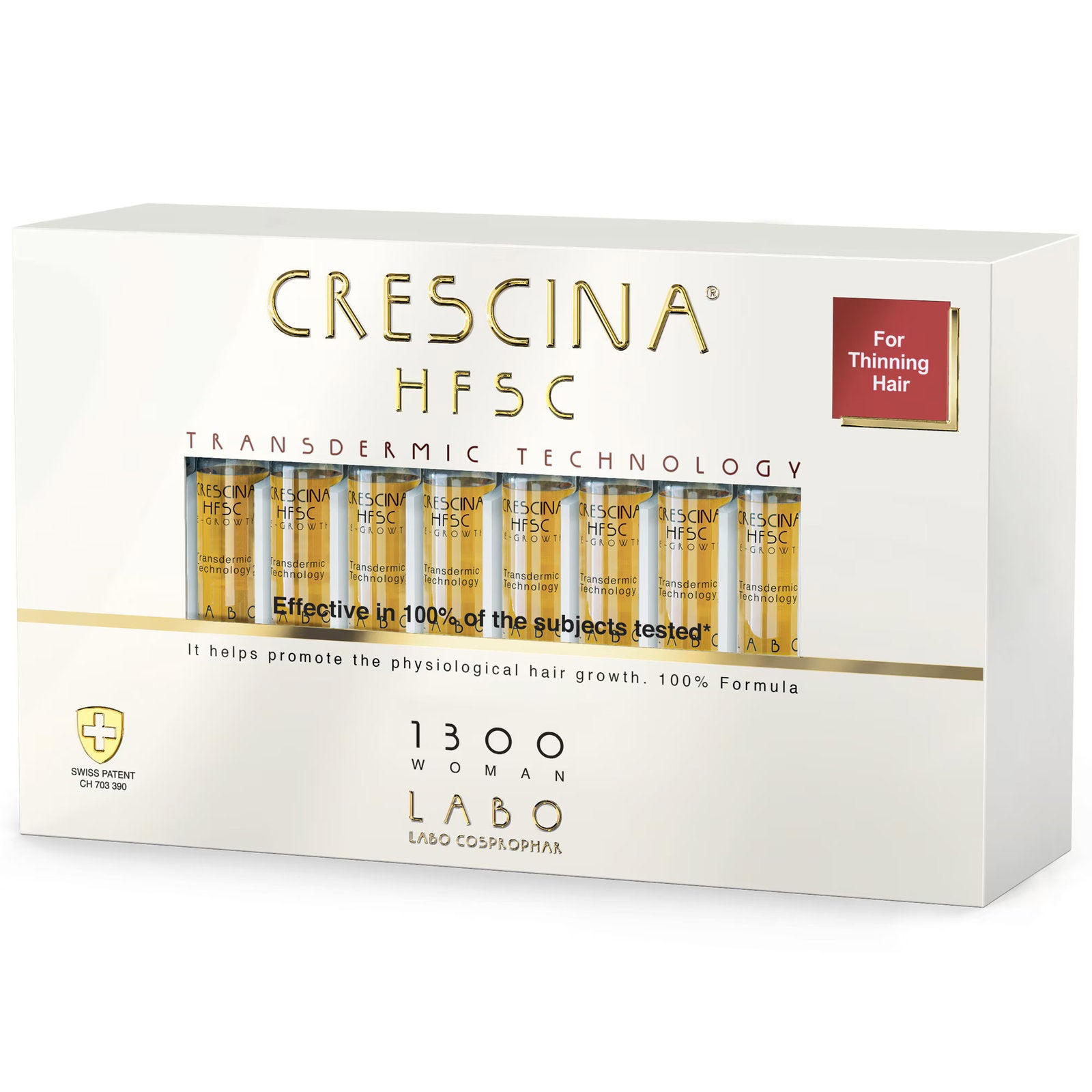 Labo Suisse, Crescina, Transdermic HFSC 1300, For Growth Stimulation, Ampoules Treatment Serum, For Scalp, For Women, 20 pcs, 3.5 ml