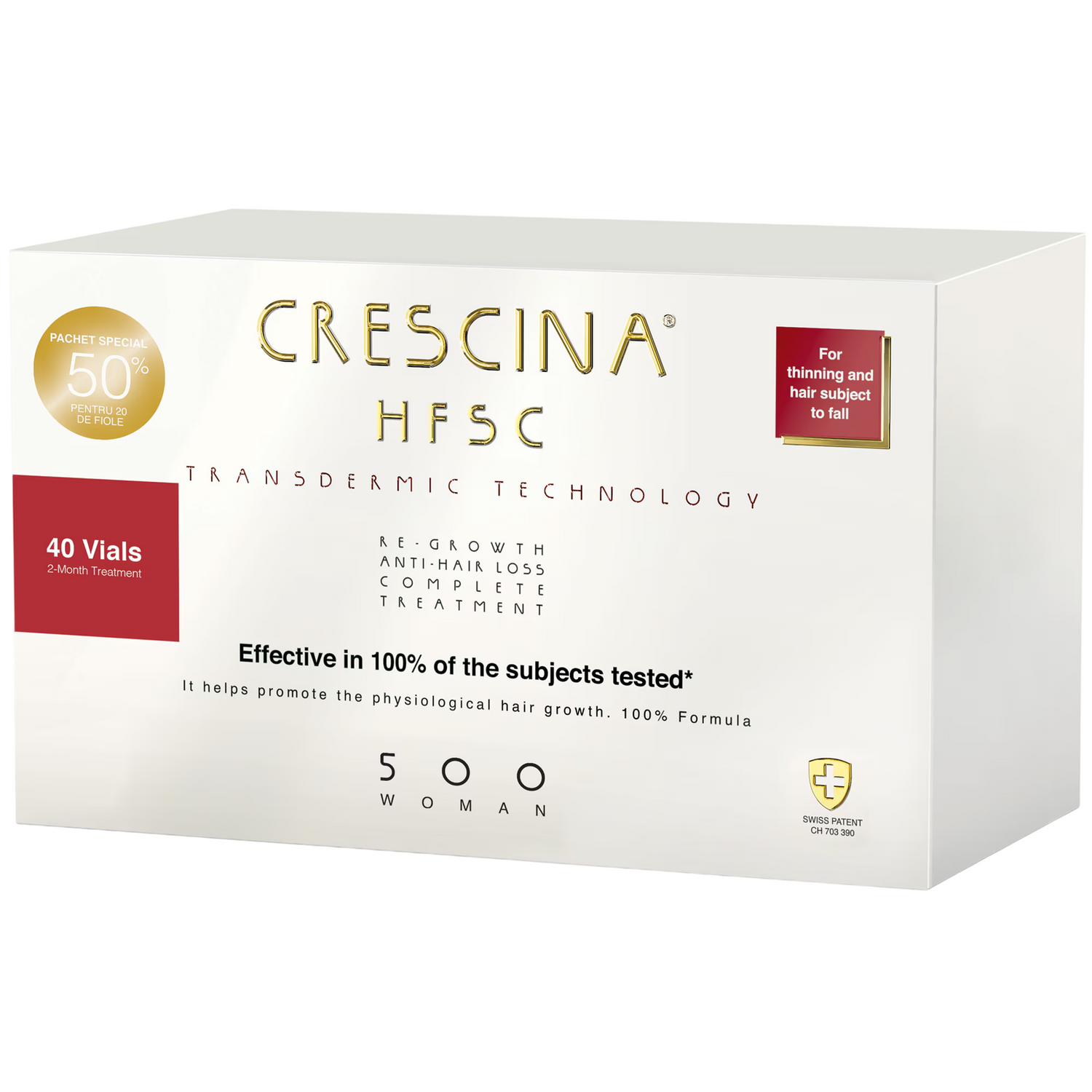 Labo Suisse, Crescina, Transdermic HFSC 500, For Growth Stimulation, Ampoules Treatment Serum, For Scalp, For Women, 20 + 20 pcs, 3.5 ml