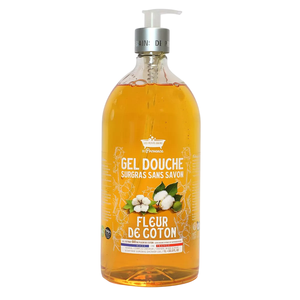 Les Petites Bains de Provence, Fleur de Coton, Shower Gel, For Sensitive Skin, 1000 ml