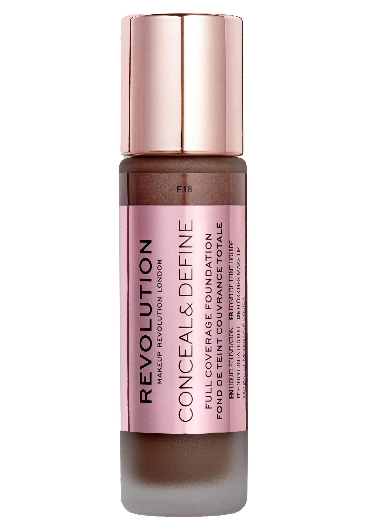 Makeup Revolution, Conceal & Define, Oil Free, Cream Foundation, F 18, 23 ml