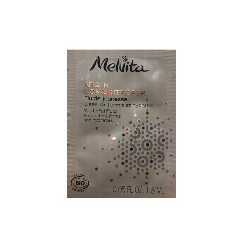 Melvita, Argan Concentre Pur, Argan Oil & Argan Pulp Extract, Smoothes/Firms & Hydrates, Day, Fluid, For Face, 1.5 ml *Sample