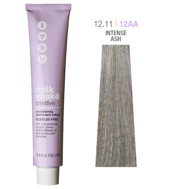 Milk Shake, Creative, SLS/SLES-Free, Permanent Hair Dye, 12.1112AA Intense Ash, 100 ml