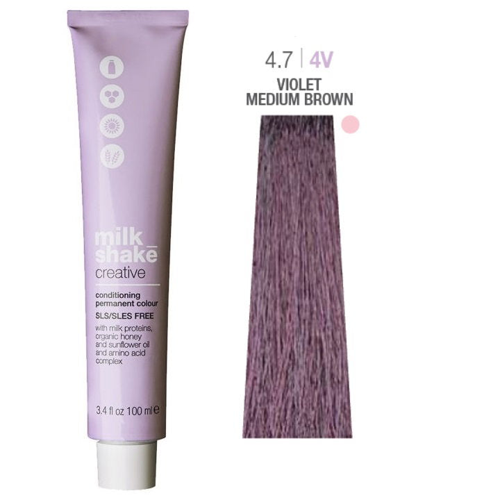 Milk Shake, Creative, SLS/SLES-Free, Permanent Hair Dye, 4.74V Violet Medium Brown, 100 ml