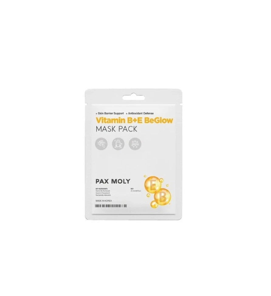 PaxMoly, Be Glow, Vitamin B+E, Opklarende & Lysnende, Arkmask, Ansigt, Dag & Nat, 25 ml