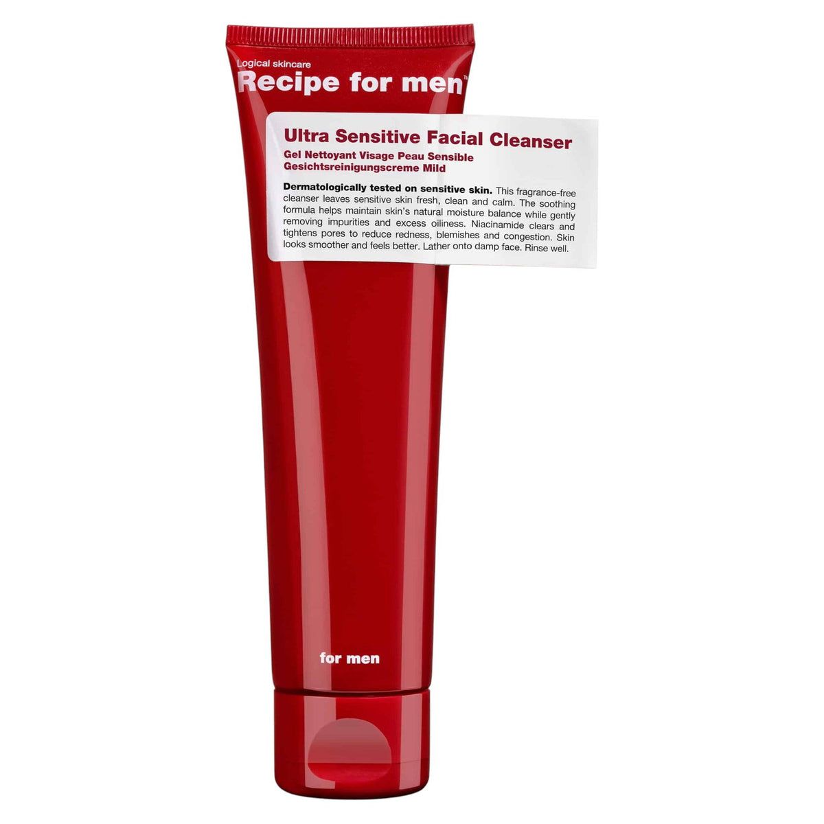 Recipe For Men, Ultra Sensitive Facial Cleanser, Fragrance-Free, Gentle Cleansing, Cleansing Gel, Face, 100 ml