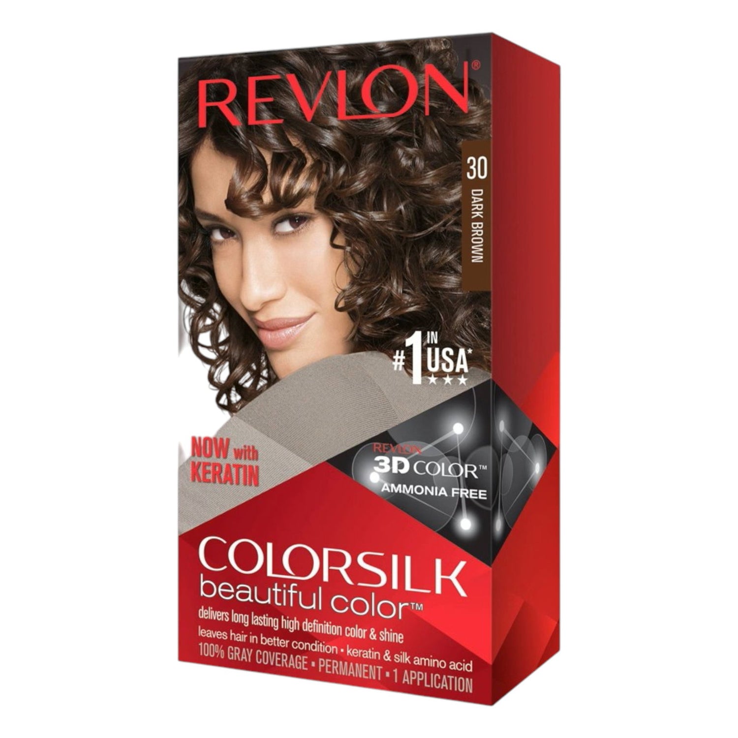 Revlon, Colorsilk, Permanent Hair Dye, 30 Dark Brown, 130 ml
