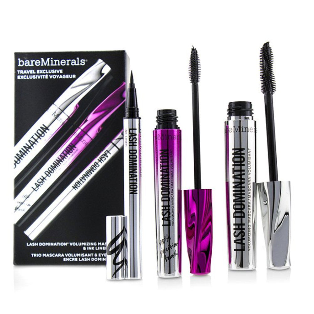 Travel Exclusive Set BareMinerals: Lash Domination, Volumizing, Mascara, Intense Black, 8.5 ml + Lash Domination, Volumizing, Mascara, Black, 8.5 ml + Lash Domination, Gel Pencil Eyeliner, Black, 0.6 ml