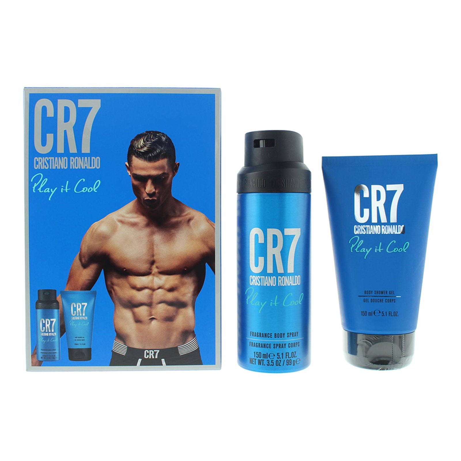 Set Cristiano Ronaldo: CR7 Play It Cool, Cleansing, Shower Gel, For All Skin Types, 150 ml + CR7 Play It Cool, Scented Spray, For Men, 150 ml