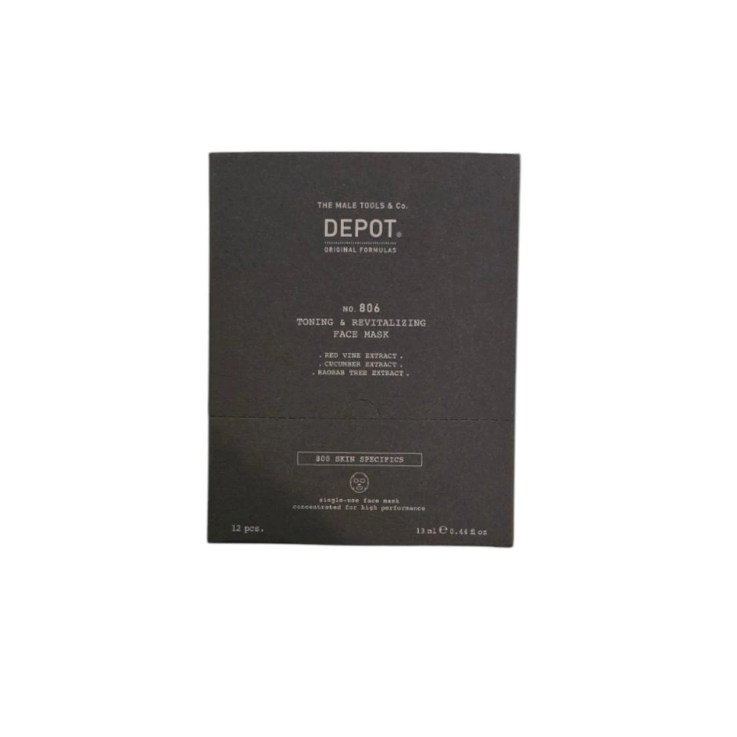 Set, Depot, 800 Skin Specifics No. 806, Hyaluronic Acid, Toning & Revitalizing, Sheet Mask, For Face, Day, 12 pcs, 13 ml