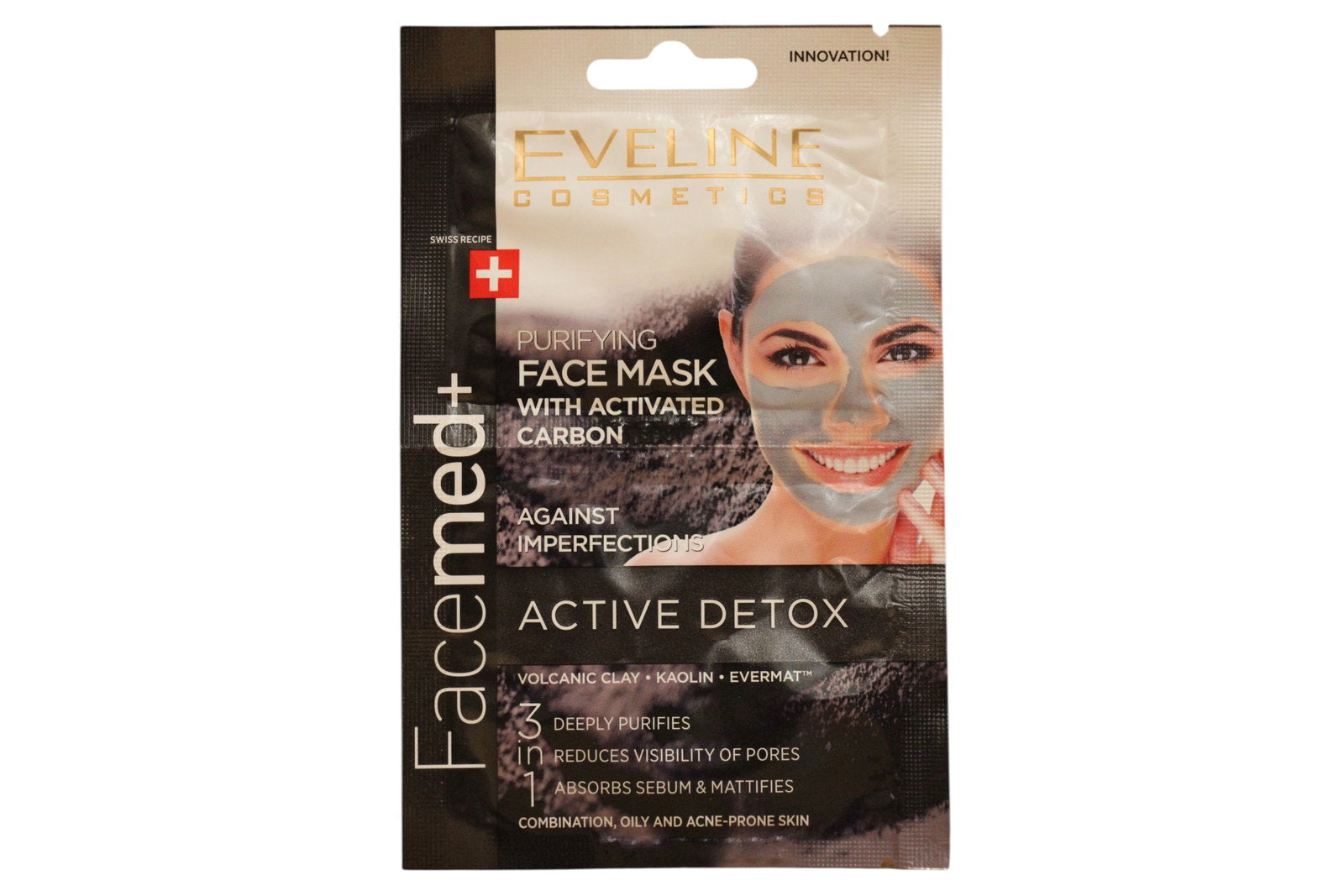 Set Duo, Eveline Cosmetics, Facemed+ Active Detox, Carbon, Detoxifying, Clay Mask, 2 pcs, 10 ml