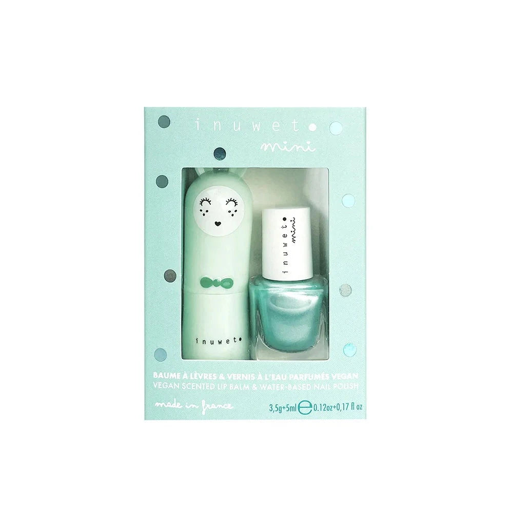 Sæt Inuwet: Inuwet, Neglelak, Turquoise Is A Siren, 5 ml *Miniature + Bunny Fruity, Fugtgivende & Plejende, Læbepomade, 3.5 g
