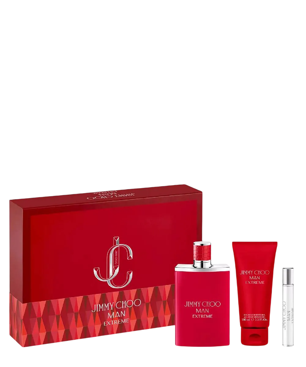 Set Jimmy Choo: Man Extreme, Eau De Parfum, For Men, 100 ml + Man Extreme, Eau De Parfum, For Men, 7.5 ml + Man Extreme, Shower Gel, For Hair & Body, For All Skin Types, 100 ml