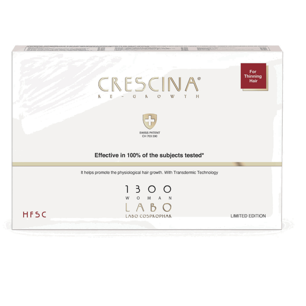 Set, Labo Suisse, Crescina, Transdermic HFSC 1300, For Growth Stimulation, Ampoules Treatment Serum, For Scalp, For Women, 5 pcs, 3.5 ml